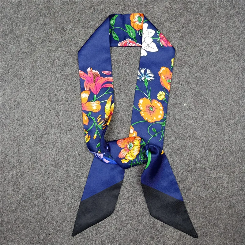 Lenço de seda estampado floral para mulheres, lenço magro foulard, bolsa, lenços de cabeça, marca de luxo, moda, novo, 2023