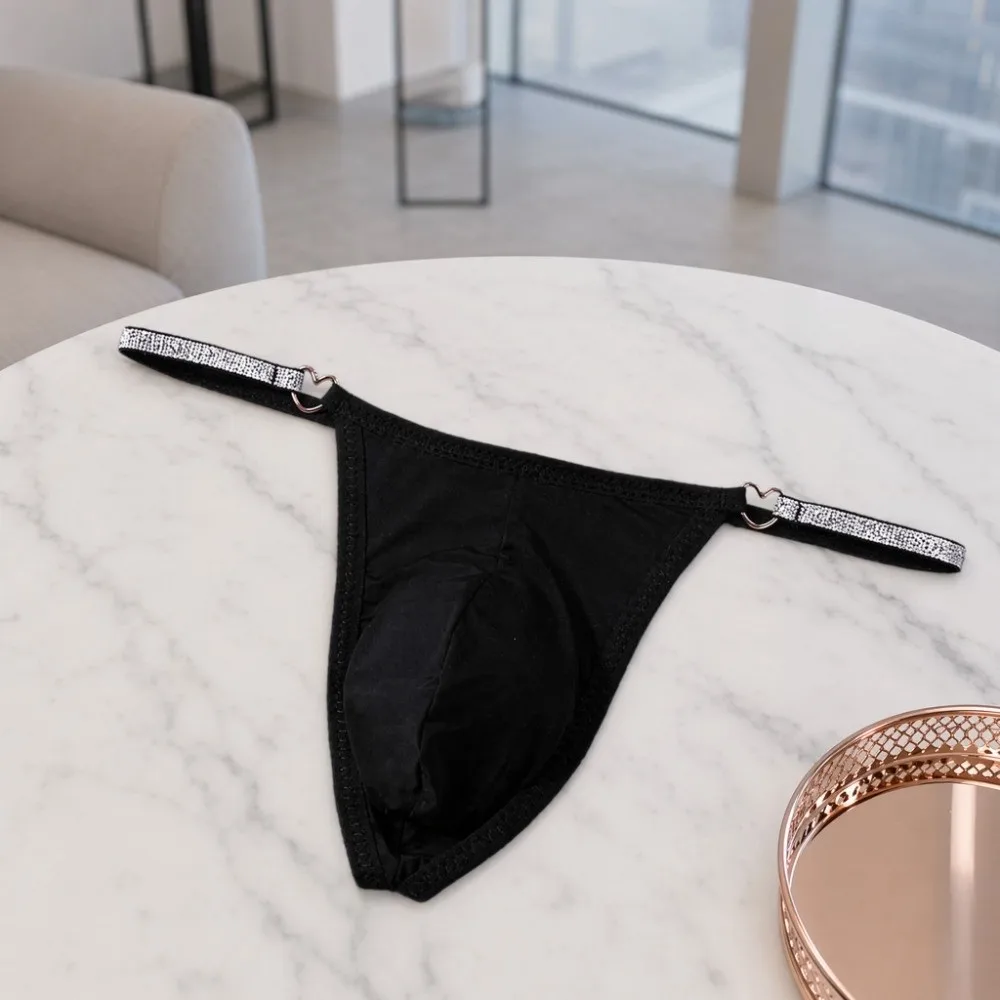 Soft Lingerie Men Glitter Belt Thongs Low Waist Underpants Men's Panties T-back Breathable Male Briefs Men