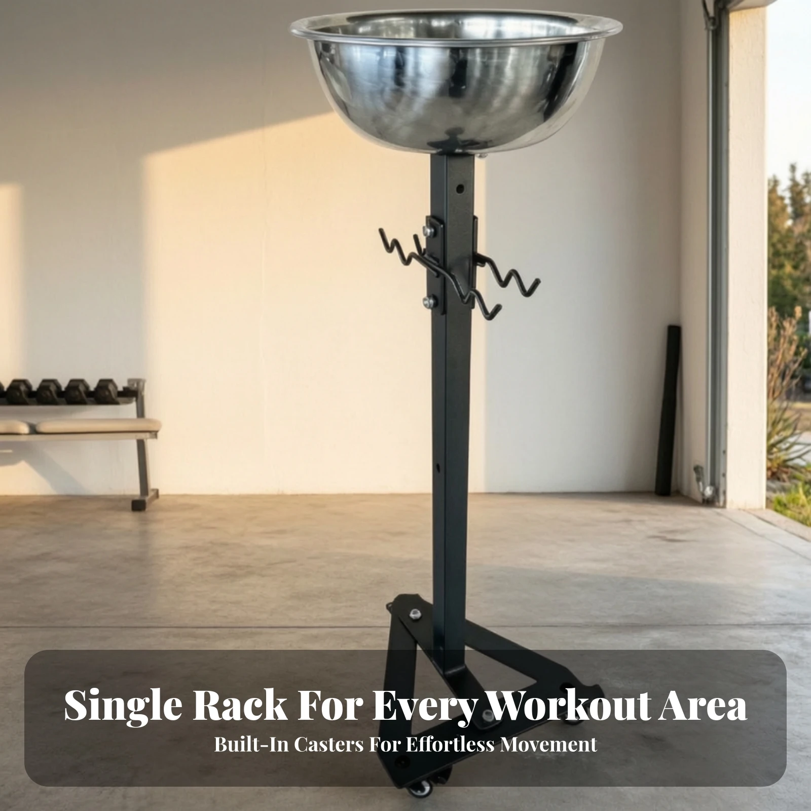Magnesia Rack with Stainless Steel Bowl Space-Saving Gym Chalk Stand with Wheels Chalk Bowl with Stand Heavy-Duty Compact