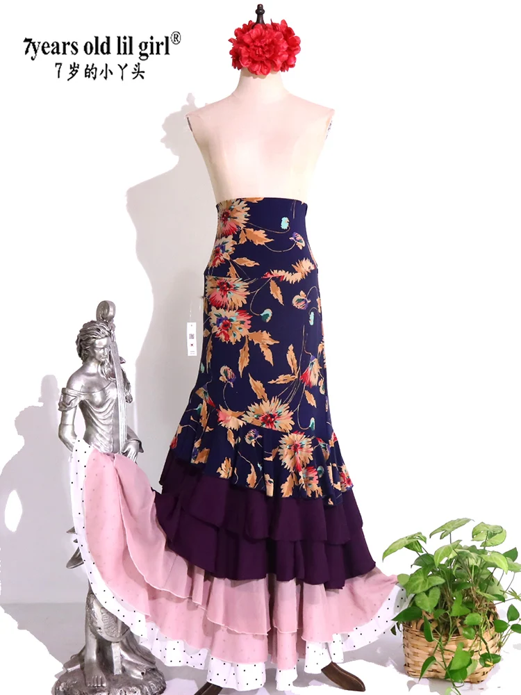 Flamenco Spanish Gypsy Skirt Waltz Classical Practice Flounce Skirt Y03
