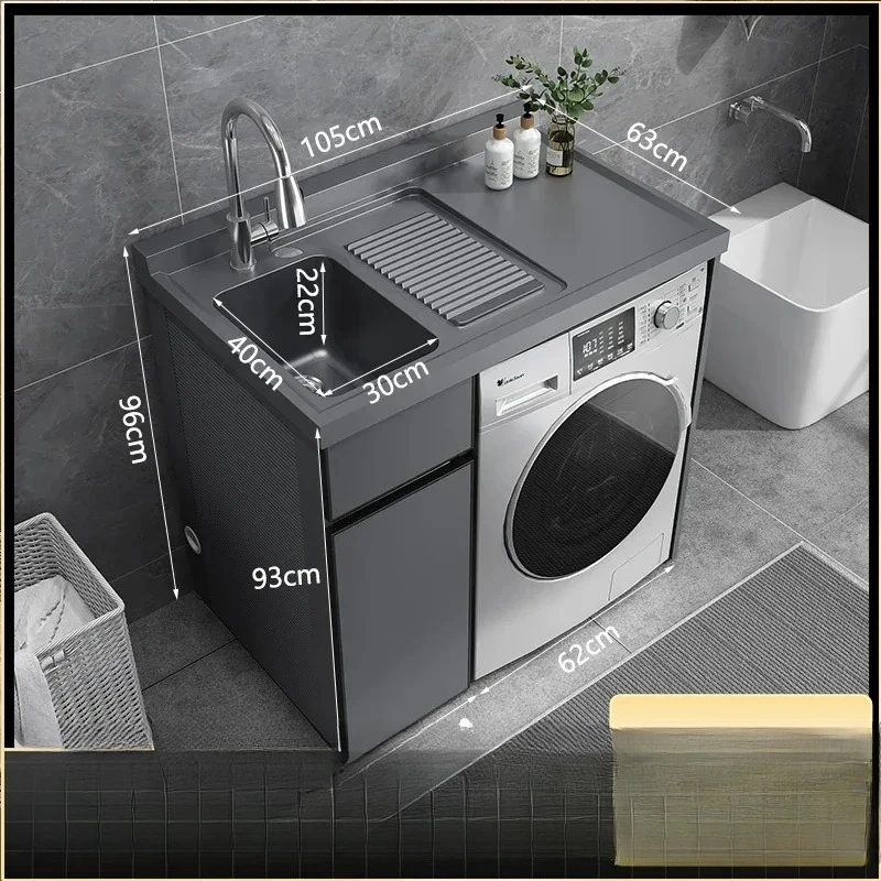 X6-2  Balcony Laundry Cabinet Integrated Basin Combined Laundry Pool Washing Machine Cabinet with Rubbing Board