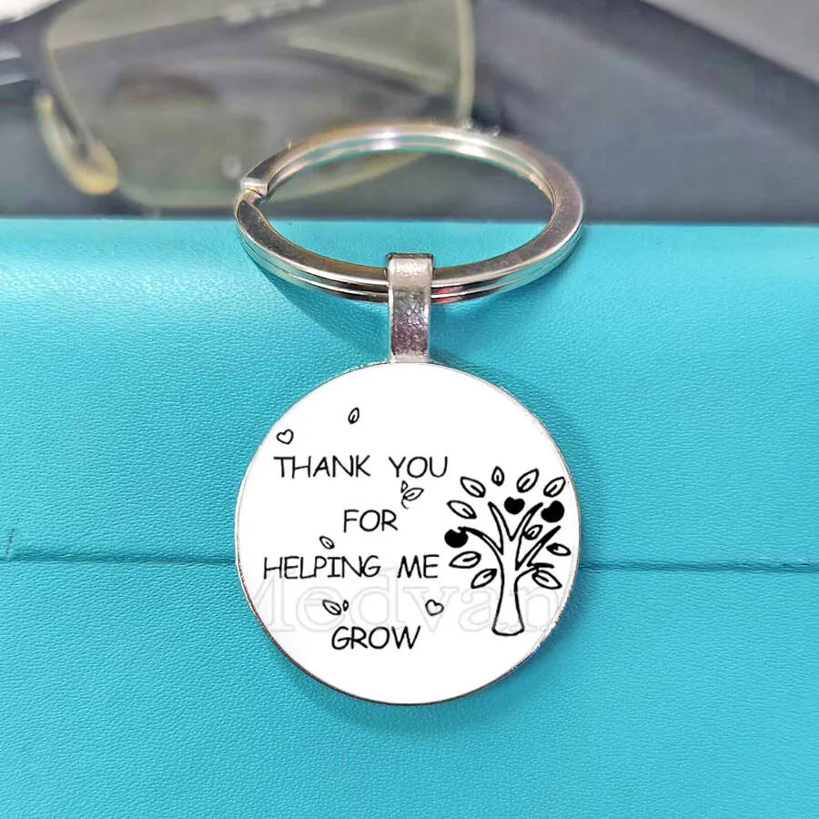 Thank You Teacher keychain teacher Thank you for helping me grow The glass cabochon Keyring is a gift given to the teacher