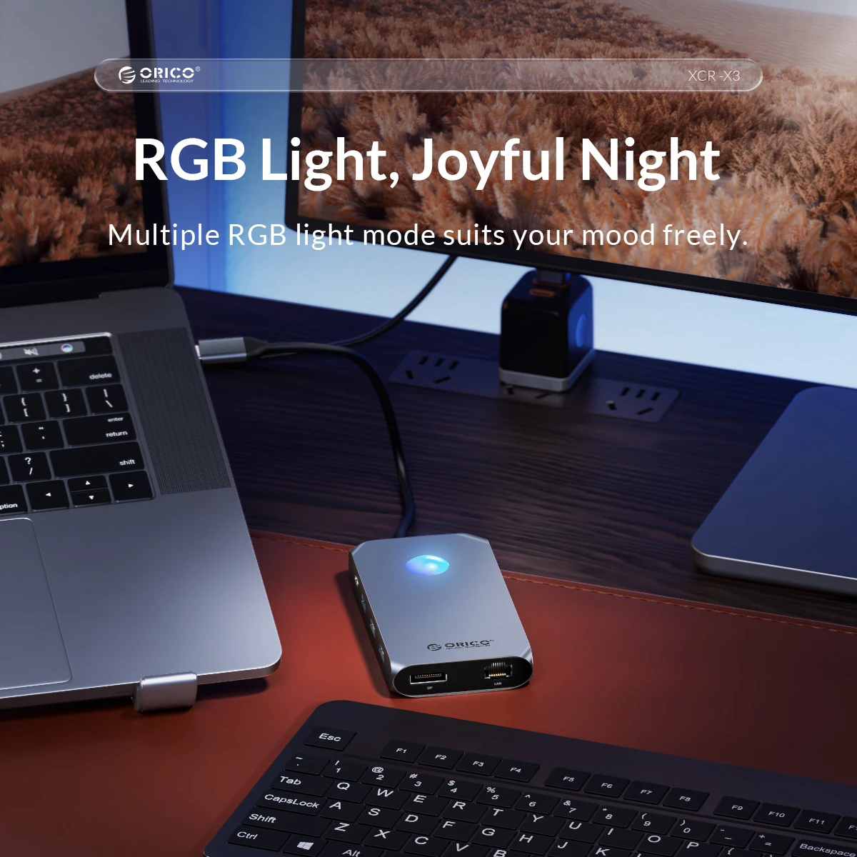 ORICO 도킹 스테이션 RGB USB C, 듀얼 HDMI 호환 VGA DP 이더넷, PD100W 허브, SD/TF 3.5mm, 노트북 맥북 프로용, 4K 60Hz