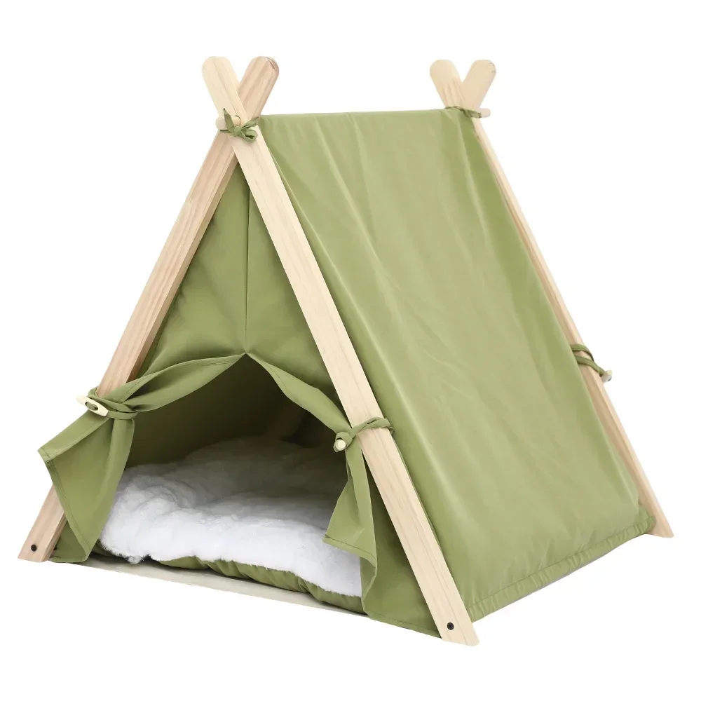 Pet Tent House Dog Bed Portable Removable Washable Teepee Puppy Cat Indoor Outdoor Kennels Cave with Cushion and Blackboard