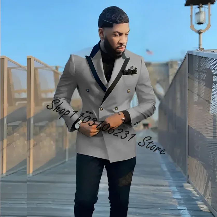 2 Pieces Men Suits Business Formal Slim Fit Double Breasted Male Blazer Formal Groomsemen Suits For Wedding Trajes De Hombre