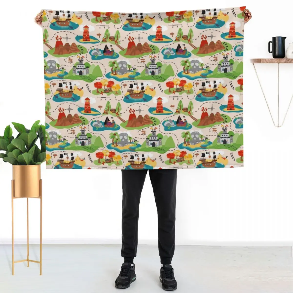 

Pirate Treasure Map On Tan Throw Blanket Versatile Cozy Throw Blanket for All Occasions