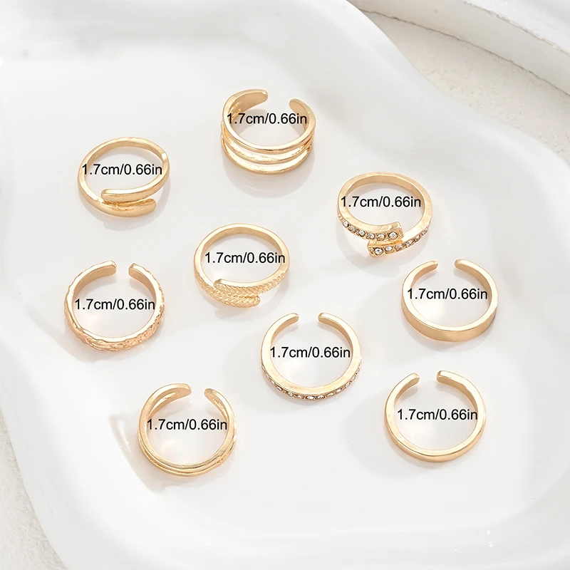 9/12 pcs Gold Hollow Open Toe Ring Set Heart Star Lightning Design For Women Adjustable Beach Foot Jewelry Summer Vacation Gifts view 6