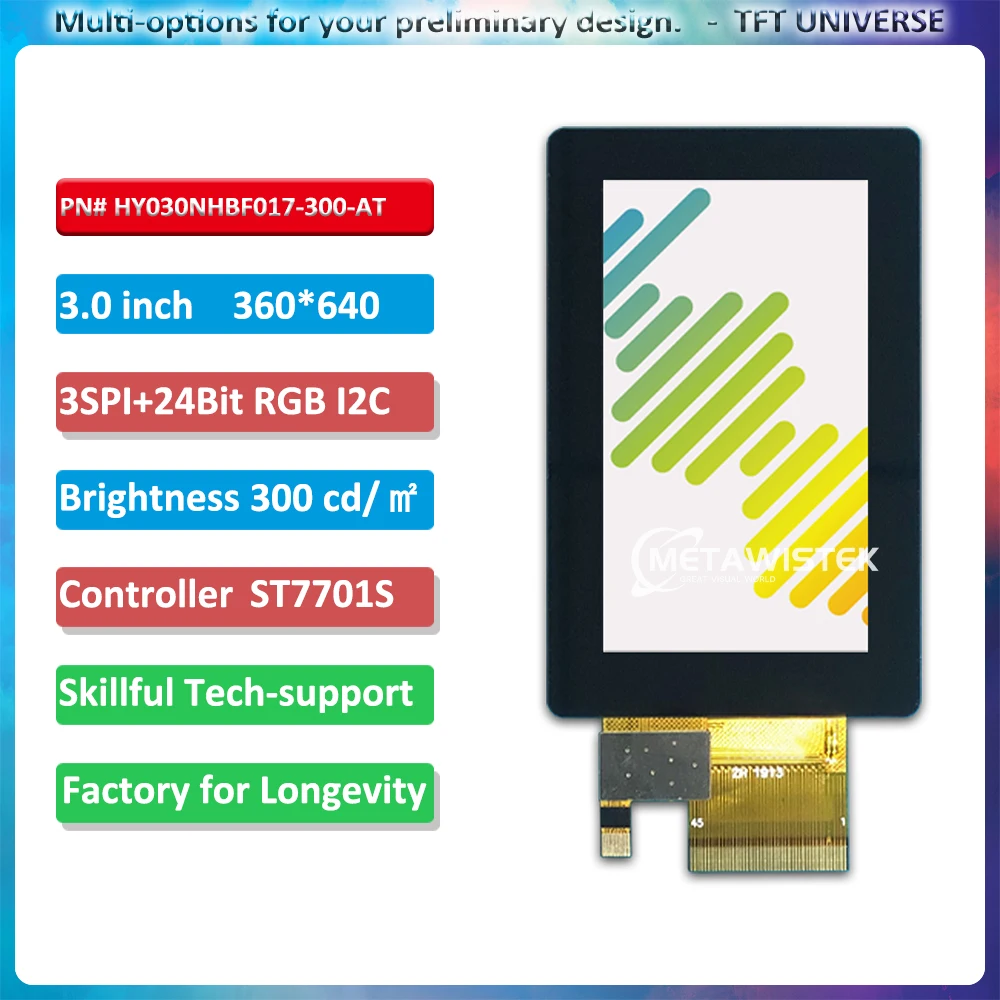 3 inch 360x640 TFT LCD Display IPS/All viewing angle with Projected Capacitive Touch Panel ST7701S Driver IC, 3SPI+24Bit RGB I2C