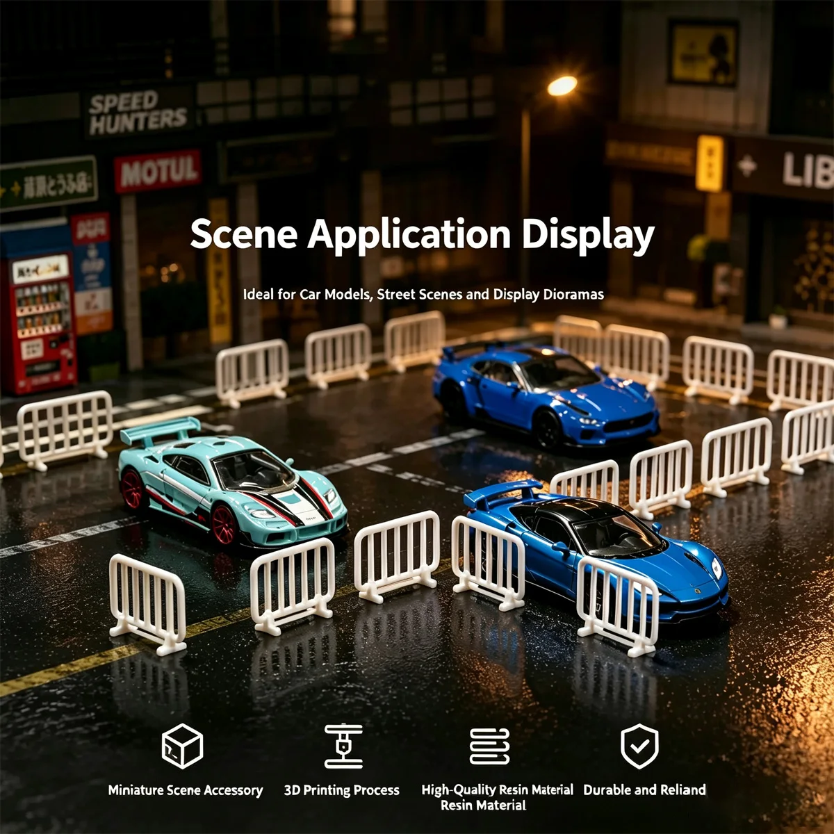 1:64 Fence Mini White Collectible 3D Printed Car Model Track Street Miniature Scene Guardrail Ornament