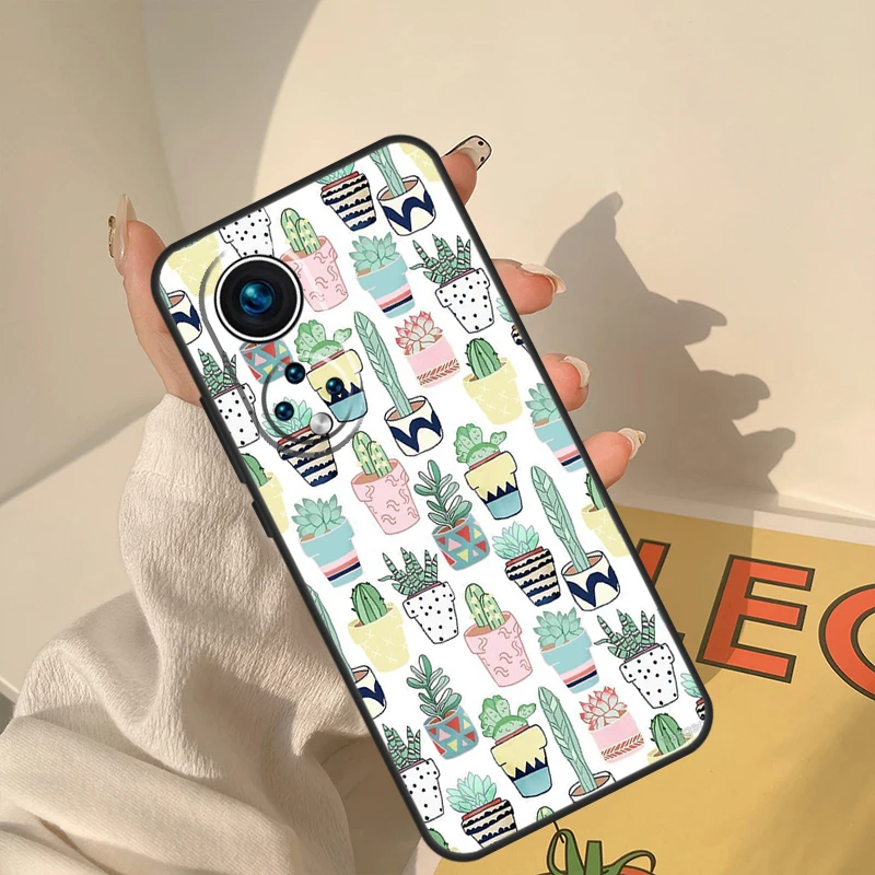 Cute Cactus Potted Plant Case For Huawei Honor X8a X8 X7 X9a 50 70 90 Magic5 Lite P40 P20 P30 P60 Pro P Smart Cover