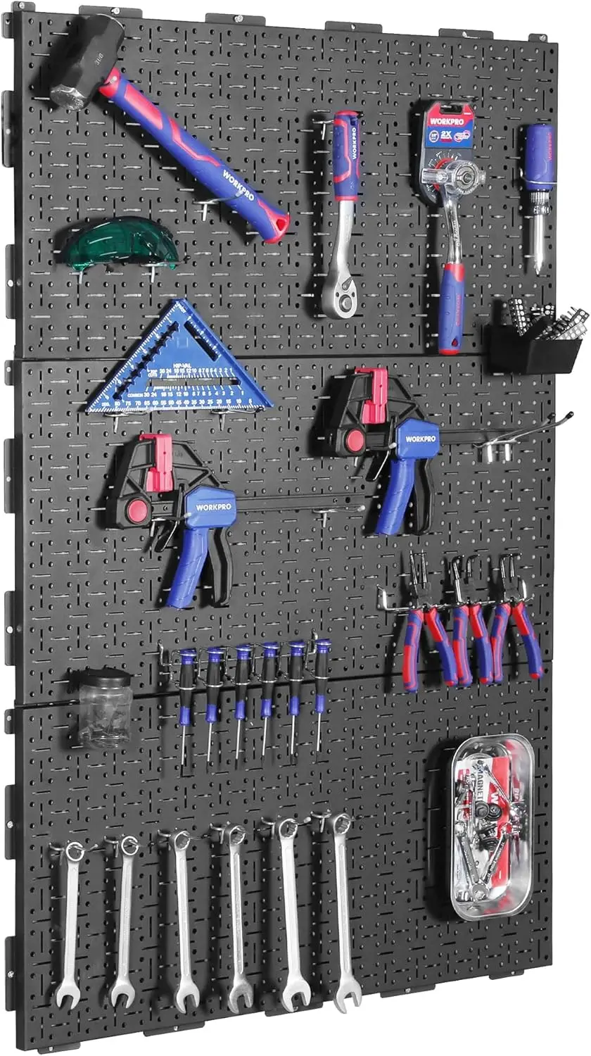 

16x32 Inch Steel Pegboard Panel with Round Holes and Slots, 3-Pack Black Heavy Duty for Garage Workshop Organization