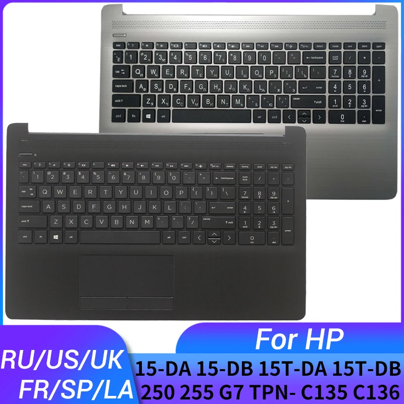 teclado portatil para hp 15 da 15 db 15t da 15t db 250 255 g7 tpn c135 tpn c136 russo eua reino unido frances espanhol e latim palmrest upper 01