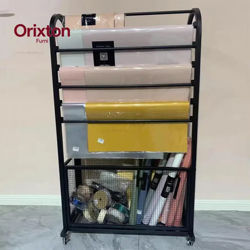 Florist display stand Flower wrapping paper stand Ribbon webbing Ribbon storage Silk scarf display stand Scarf supplies shelf