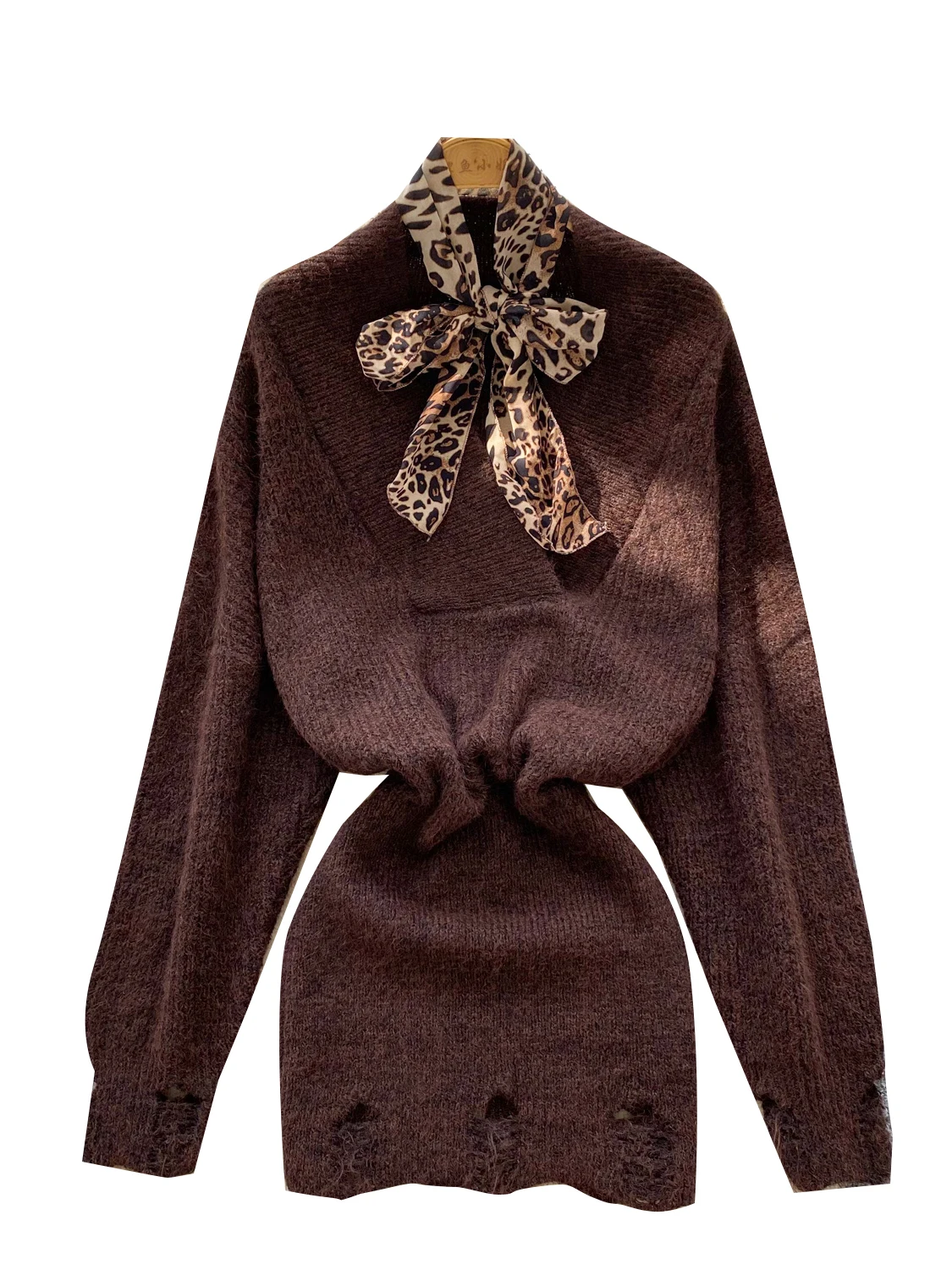 Pull moulant à la mode V-ne Long Sve Wrap taille Dr avec écharpe ensemble deux pièces taille haute ligne a trajet d'été coréen S...