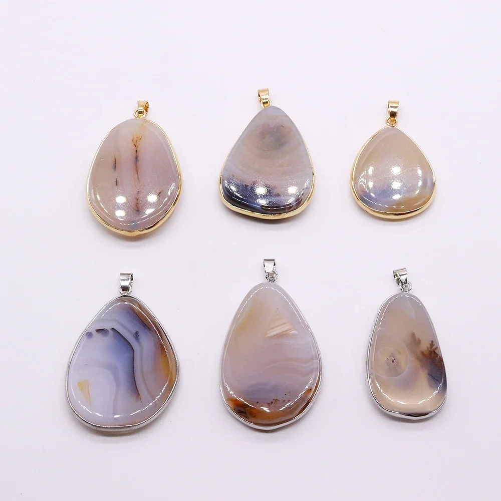 

Exquisite Natural Agate Pendant Necklace Natural Alloy Striped Wrap Couple DIY Crafts Leather String Bracelet Christmas Gift