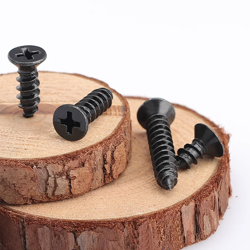 HOWSHENG 20-200pcs Cross Flat Head Self-tapping Screw M1-M2 M2.3 M2.6 M3 M3.5 M4 M5 M6 Carbon Steel Black Phillips Mini Screw