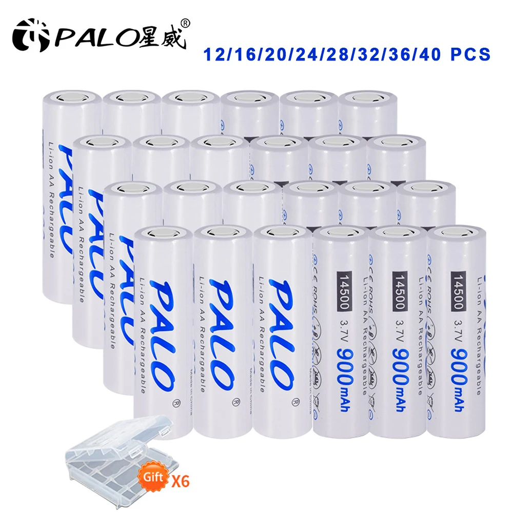 12-40pcs 14500 900mAh 3.7V Li-ion Rechargeable Batteries AA Battery 14500 Lithium Cell for Led Flashlight Headlamps Torch Mouse