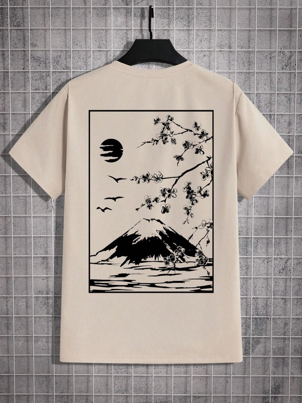 Tokyo Sakura Mount Fuji Business Card T Shirt Men Fashion Tee Clothing Cotton Summer Casual Tops Hip Hop Loose Cotton T-Shirt