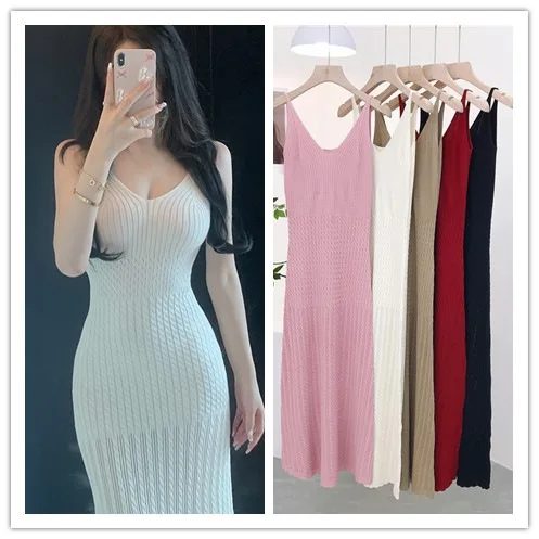 7487 Spring Pure Desire Elegantes, weißes, hohles, geflochtenes, rückenfreies Camisole-Innenkleid in A-Linie mit V-Ausschnitt