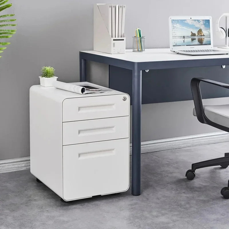 3 Drawer White Mobile Filing Cabinet With Lock