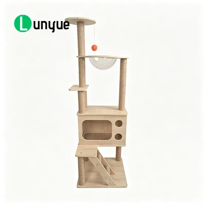 Solid Wood Cat Climbing Frame Multi Layer Cat Tree with Space Capsule Nest Integrated Cat Villa Scratching Post Toy for
