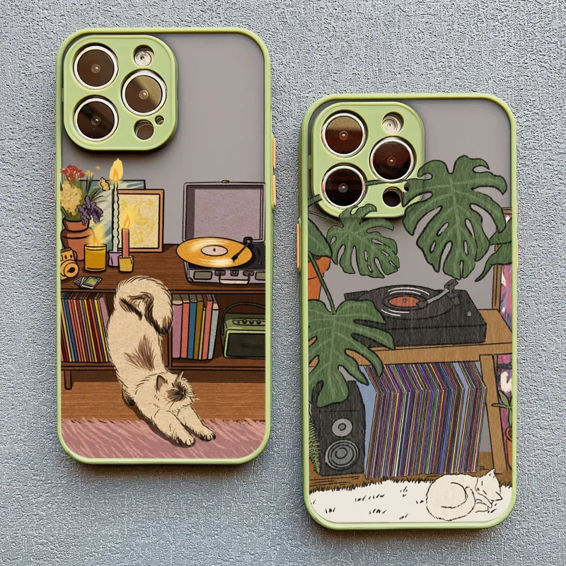 Table Cat Phone Case For iPhone 17 16 15 14 13 Pro Max 13 12 Mini 11 Pro Max X XR XS 16 15 14 Plus Retro style Cover Shockproof