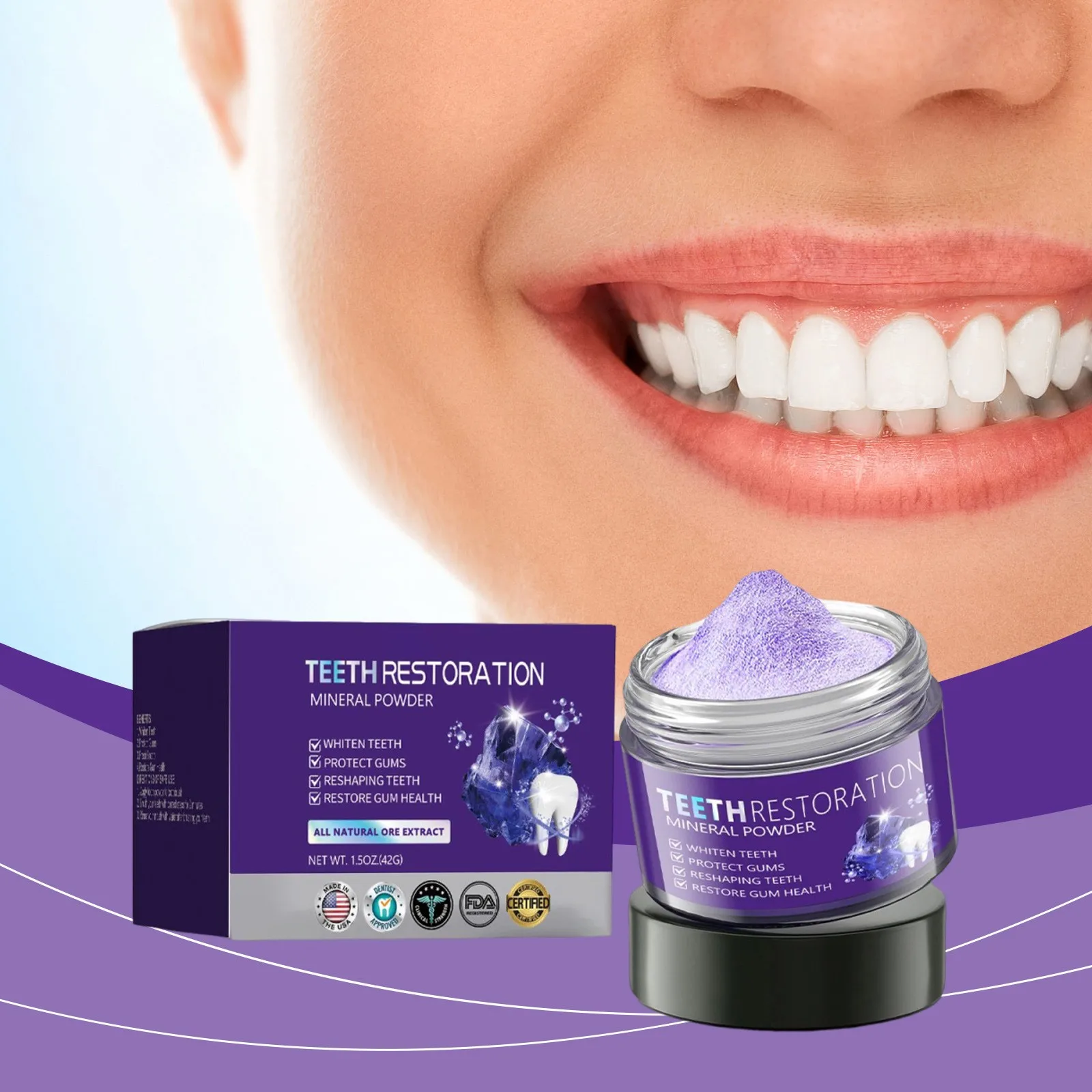 2025 New Purple Brightening Powder - Conceals Stains, No Sensitivity - Enamel-Safe Toothpaste Whitening Powder, 1.5OZ/42G