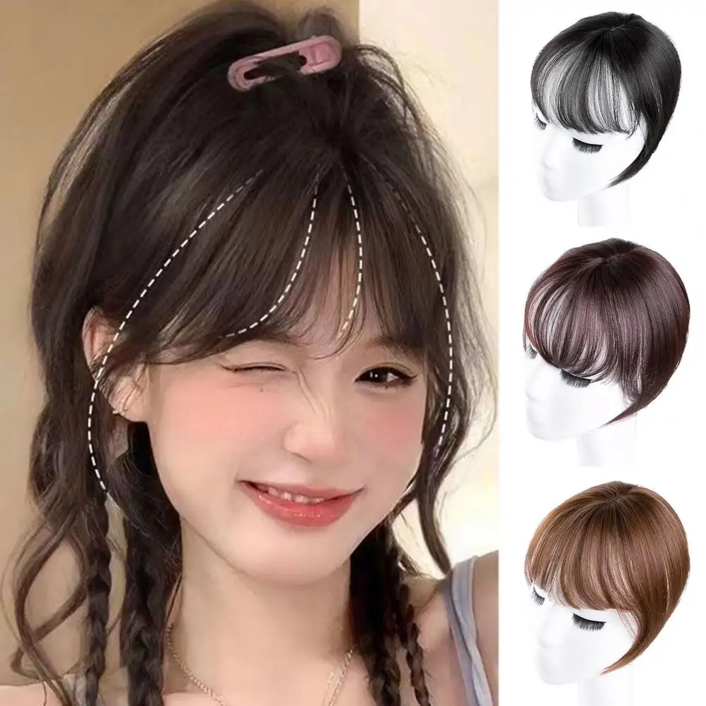 Women 3D Bangs Natural Wispy French Bangs Forehead Hair Extensions Black Brown Bangs Fringe Wig Hairpieces Women Wig