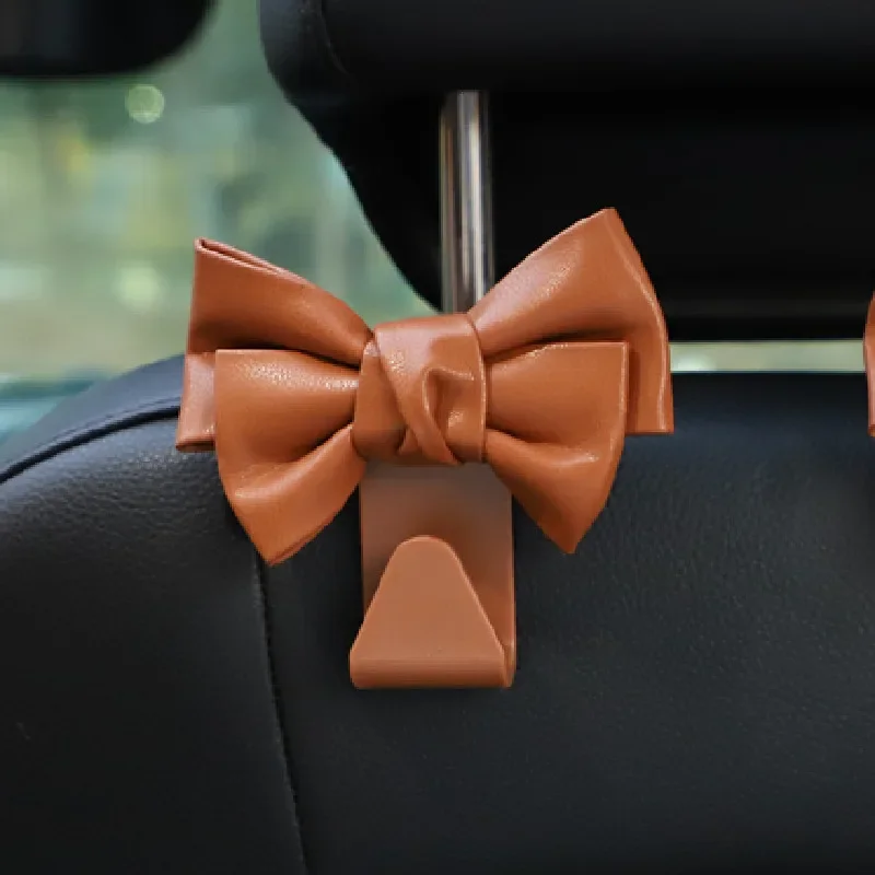 Car Seat Back Hook Bowknot Storage Hook PU Leather Fashion Bag Purse Holder Universal Auto Fastener Clips for Car Accessories