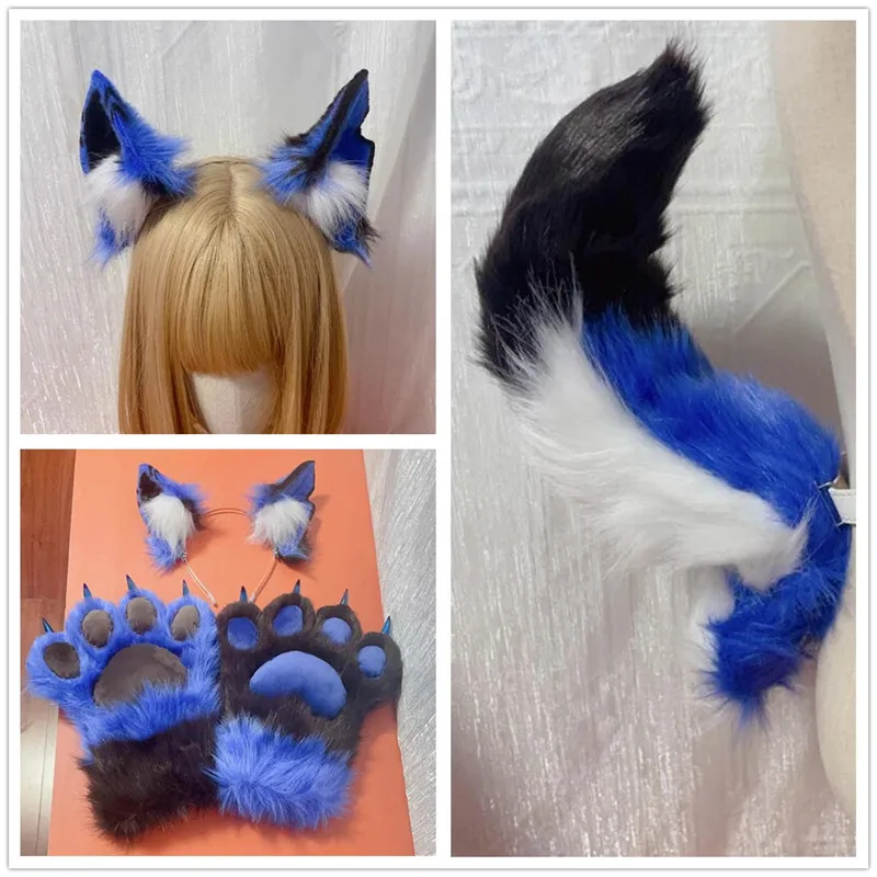 

Halloween Fursuit Animal Accessories Simulated Animal Lovely Claw Cat Dog Wolf Claw ear tail Cosplay Accessories Couple Gift