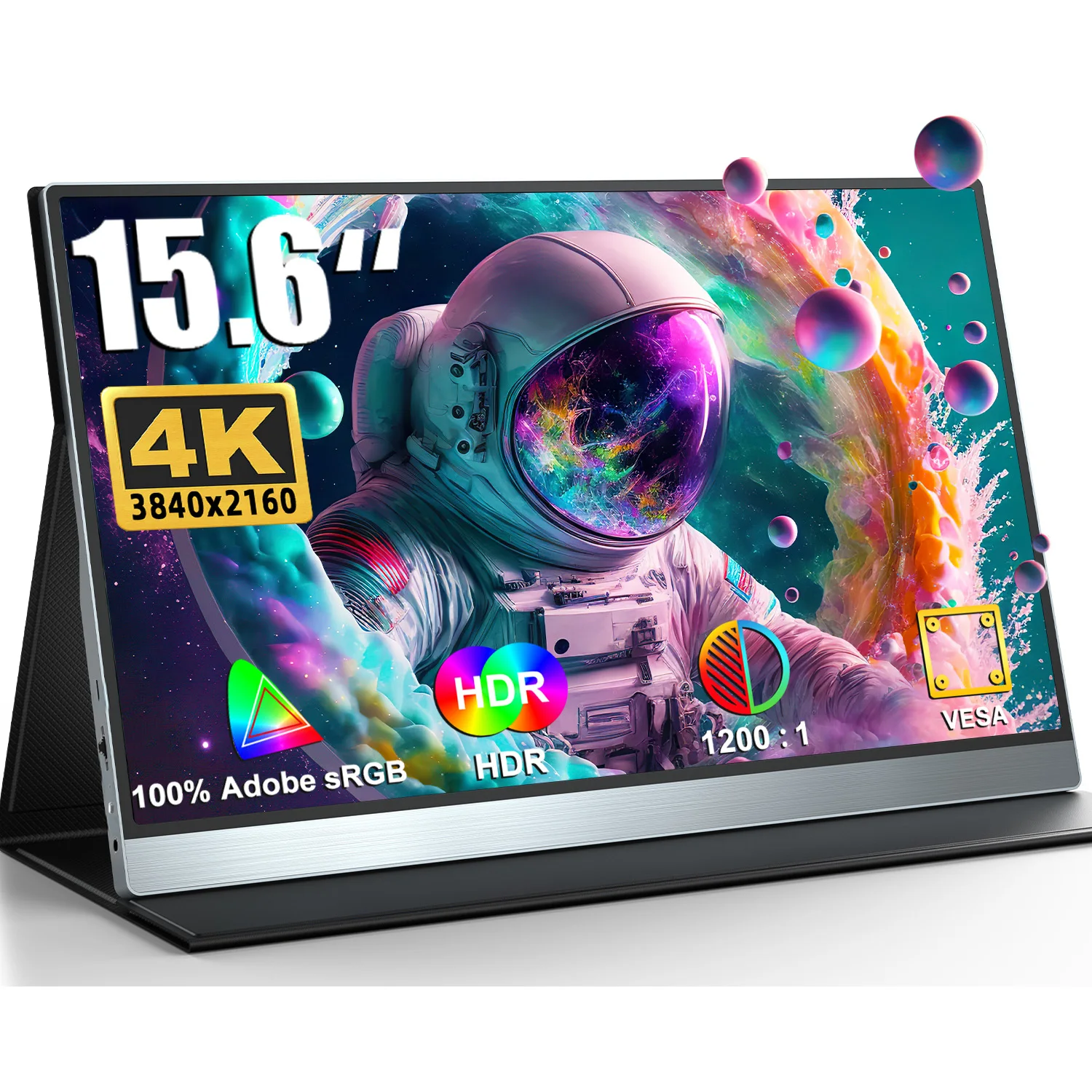 UPERFECT MONITEUR PORTABLE 4K 15,6 pouces 100% SRGB 3840 * 2160 HDR IPS UHD USB-C MONITEUR DE L'ordinateur HDMI Affichage de jeu HDMI Monteur de jeu avec des haut-parleurs Smart Couverture pour un 3