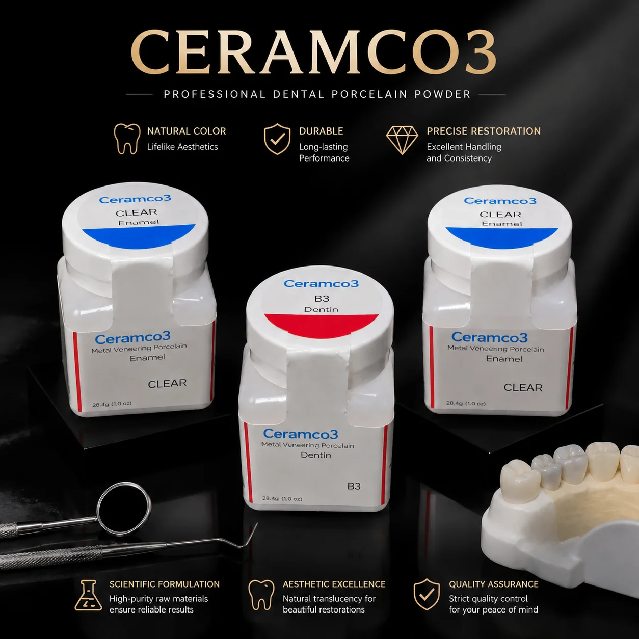 Dentsply Sirona Ceramco3 Dentin Porcelain Powder 28.4g USA Made Metal‑Ceramic Powder For Metal Crown Bridge Veneer Restoration