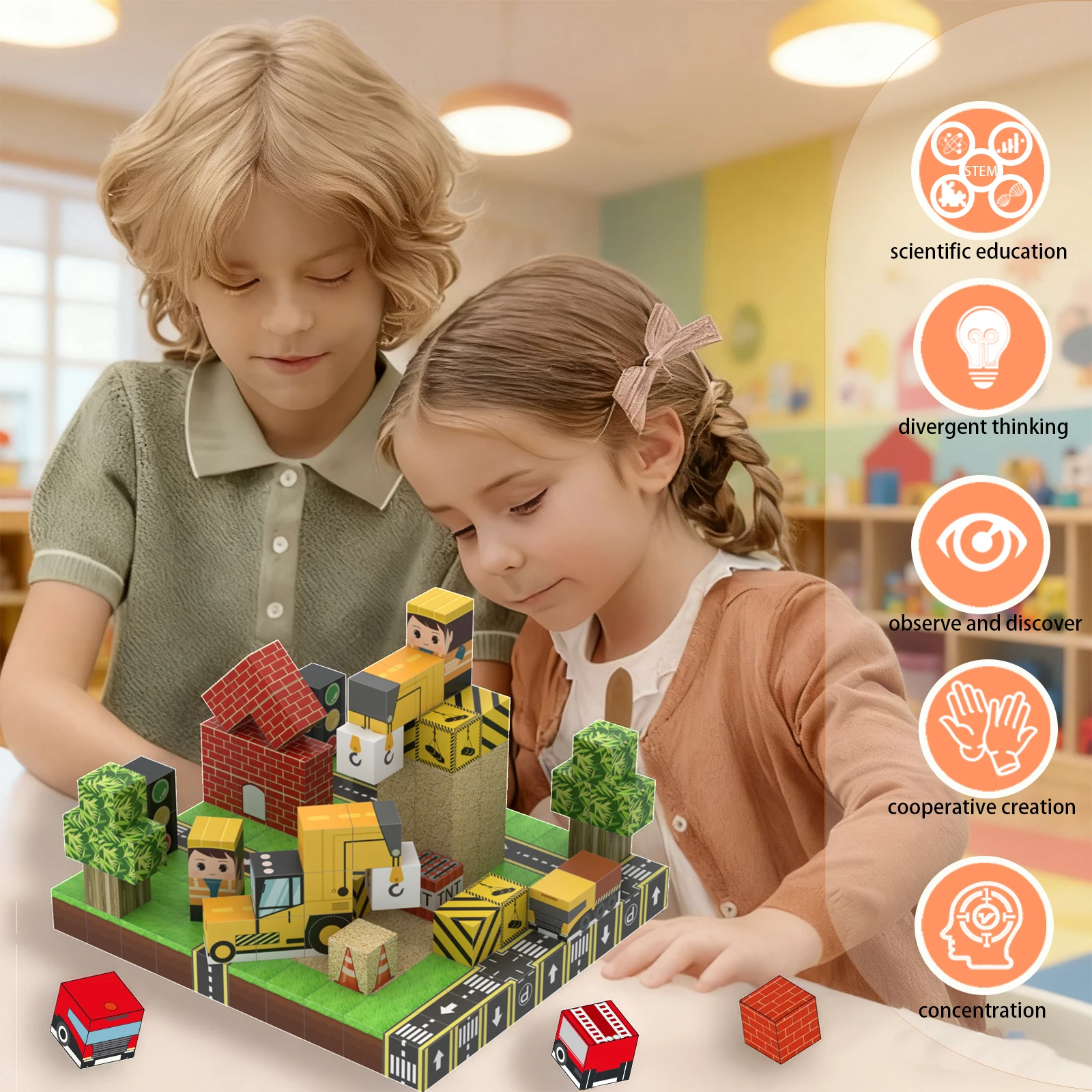 لعبة التراص الحسية لبنات البناء المغناطيسية من Urban City لهدايا أعياد ميلاد الأطفال مكعب مكعب مع مبنى مغناطيسي