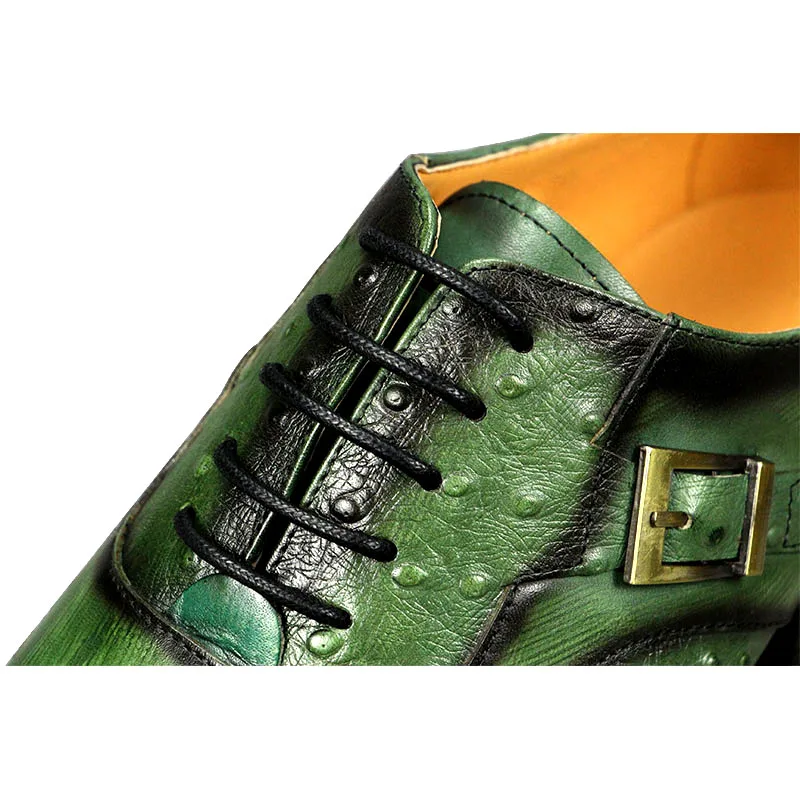 Luxury Men Oxford Shoes British Carved Fashion Dress Leather Shoes Pointed Shoes Trendy Lace-up Green Black Formal Shoes Men