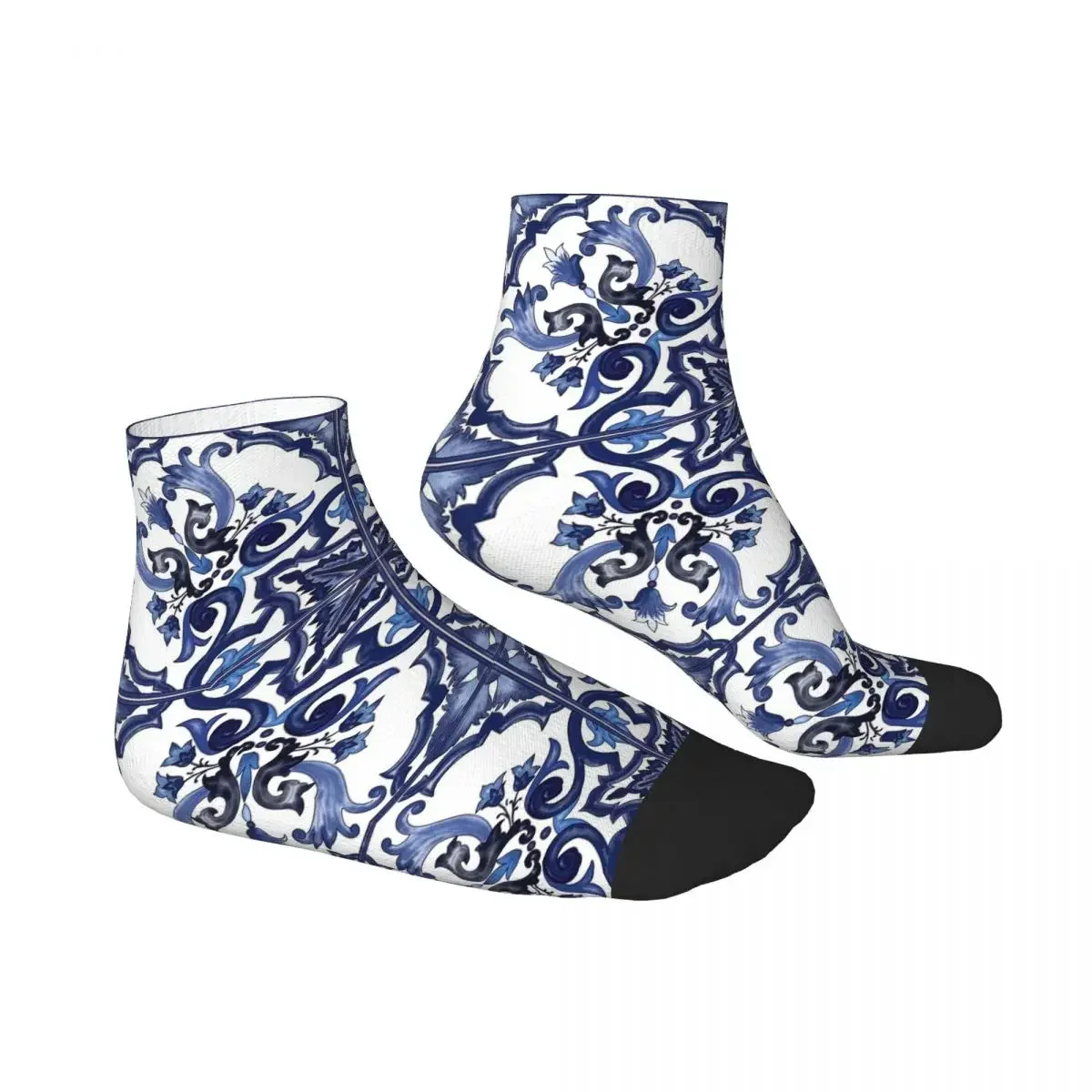 Blue Ornate Floral Mediterranean Sicilian Tile Socks Harajuku Stockings All Season Socks Accessories for Unisex Christmas Gifts