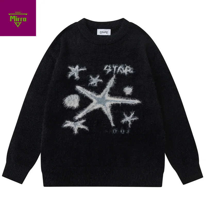 

Свитера со звездами, мужские уличные свитера в стиле Харадзюку, хип-хоп, большие свитера, вязаные джемперы, повседневные свободные свитера Y2K, трикотаж