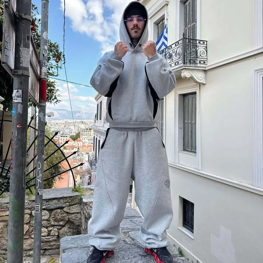 Mertra Street Hip Hop Patchwork Embroidered Sweatpants Men's Trendy Brand Loose Hooded Sweater Sports Set