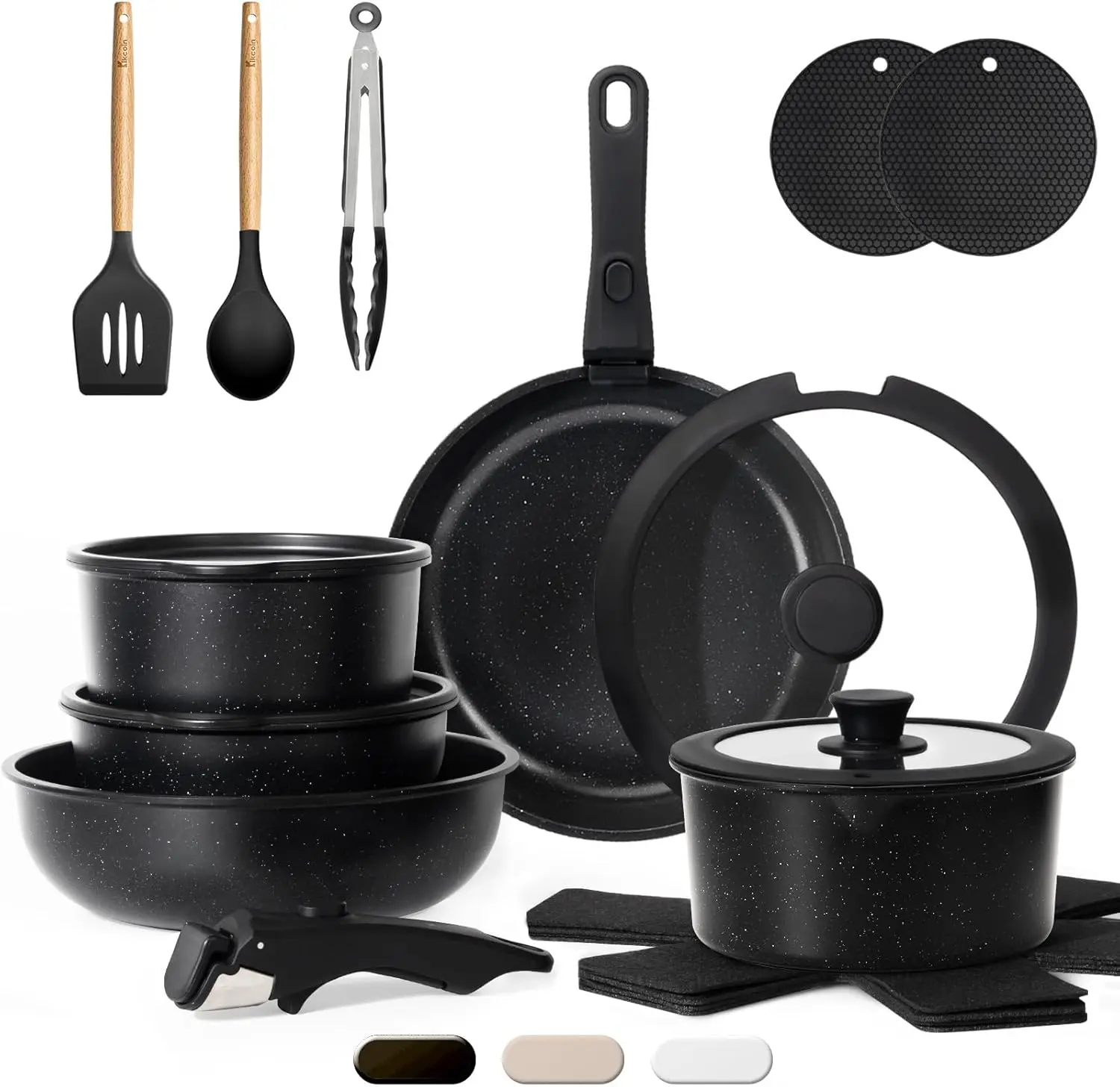 20 Pcs Pots and Pans Set Non Stick, Detachable Handle Cookware Sets Nonstick, Non Toxic Induction RV Kitchen Cooking Set