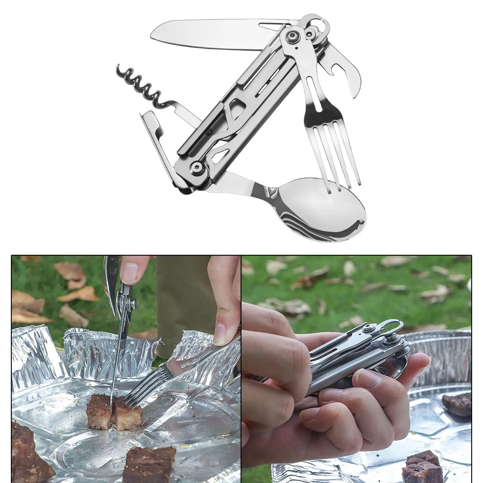 Multipurpose Survival Folding Knife Tools Detachable Spoon Fork Hunting Goods Cutlery Cutter for Outdoor Camping Emergency