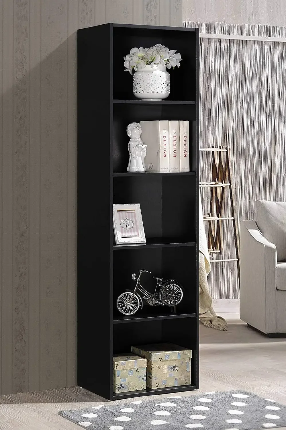 Import 5 Shelf Bookcase, Black