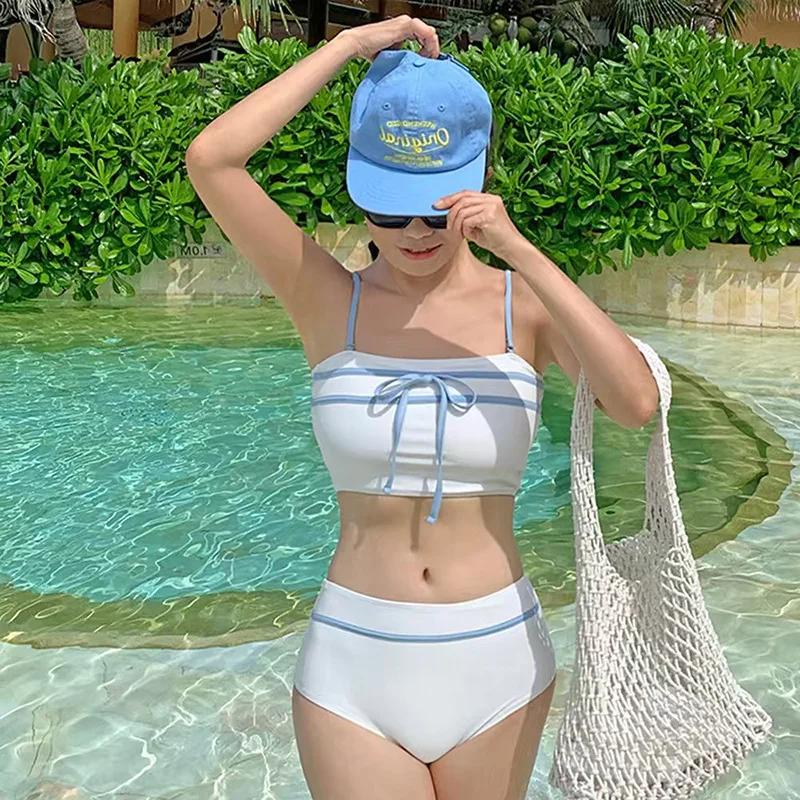 

2025 Sexy backless suspender swimsuit women's tube top Spice girls briefs split Korean slim women's swimsuit
