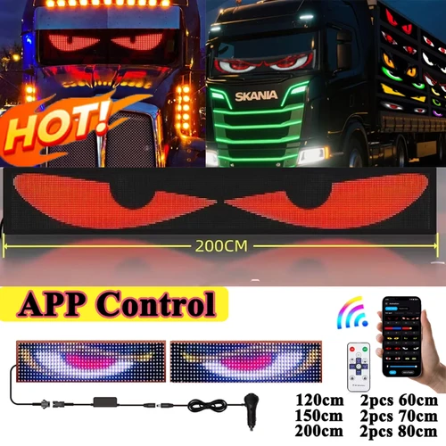 Nuevo Control por aplicación LED para camión, coche, luz de ojo del diablo, Panel de píxeles de desplazamiento para tablero, parabrisas, texto personalizado gratuito, 12V, 24V, 120/150/200cm