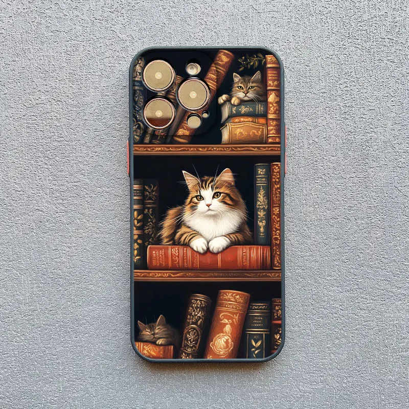 خمر خزانة الكتب هريرة رسمت قضية الهاتف آيفون 16 15 14 برو ماكس زائد 13 Mini 12 11 Pro Max XS X XR 7 8 Plus SE الغطاء الخلفي #5