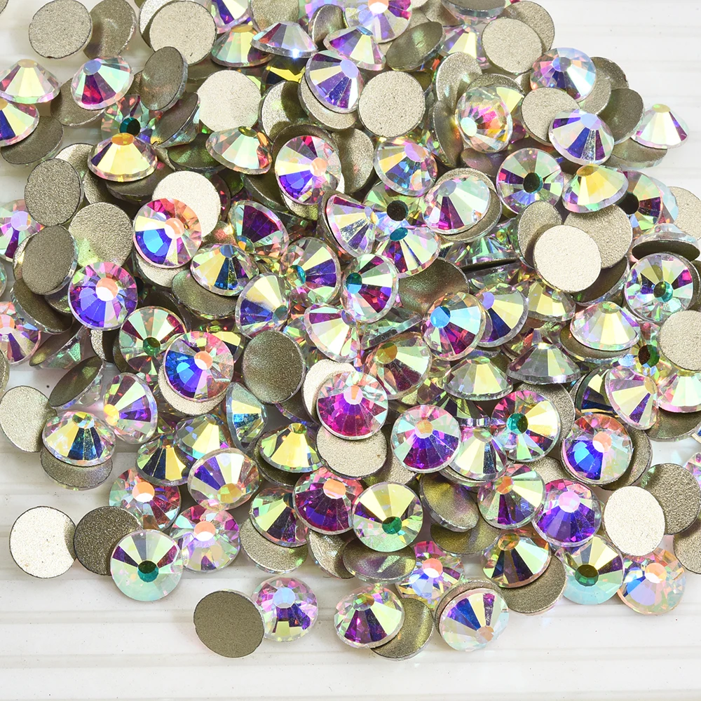 Oleeya Glitzerkristall AB Goldbasis Nicht Hot Fix Strasssteine SS3-SS50 FlatBack Strass Nähen Stoff Kleidungsstück Nail Art Dekorationen – Detail 1