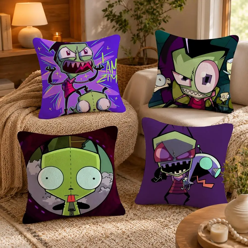 Classic Cartoon I-Invader Zim Cushion Cover Soft Short Plush Pillow Case Double Sided Print Washable Sofa Bed Home Decor Gift