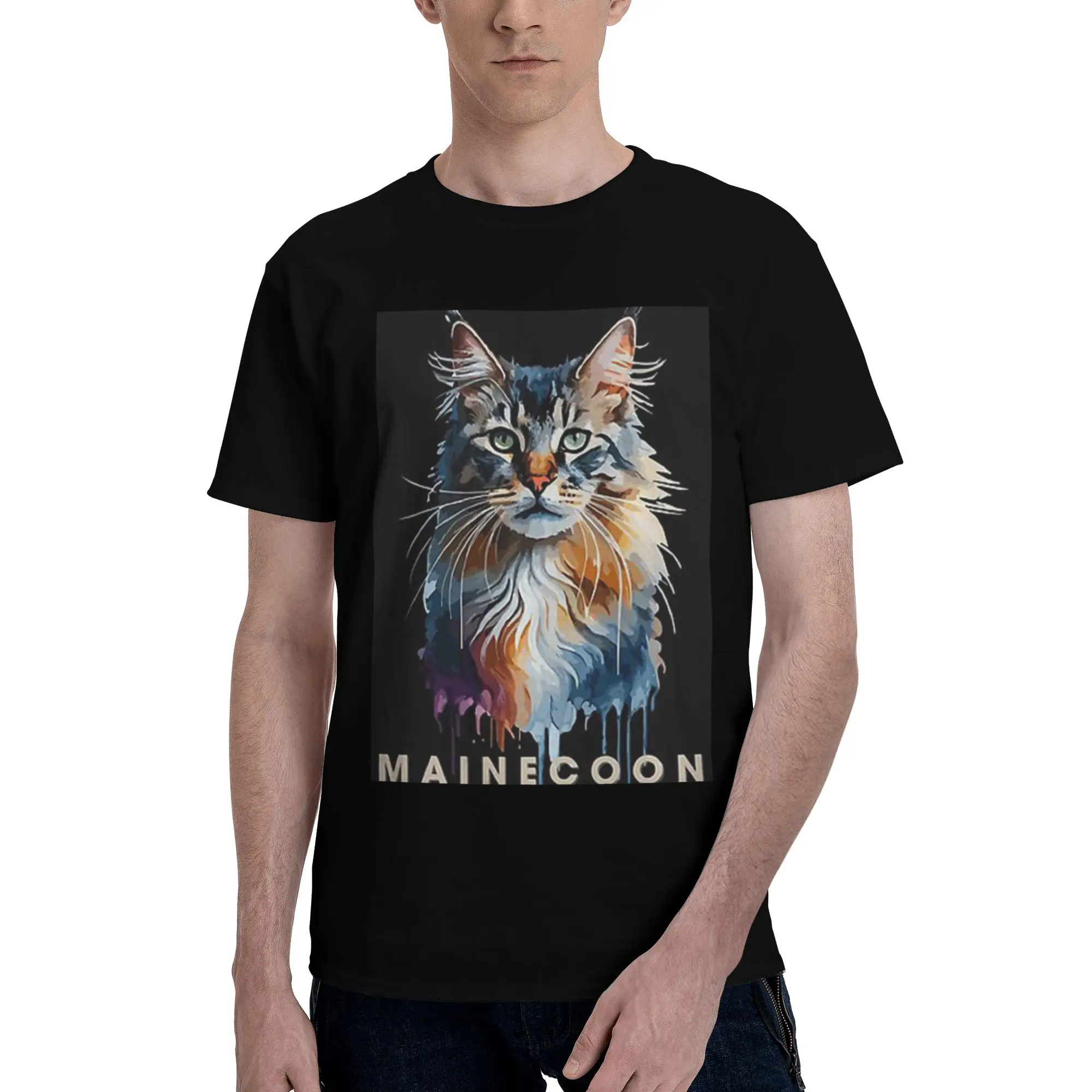 

Colorful Mainecoon, Gorgeous Maine coon Cat Art 100% Cotton T-Shirt Men's Classic T Shirts Men Round Neck Short Sleeve S-6XL