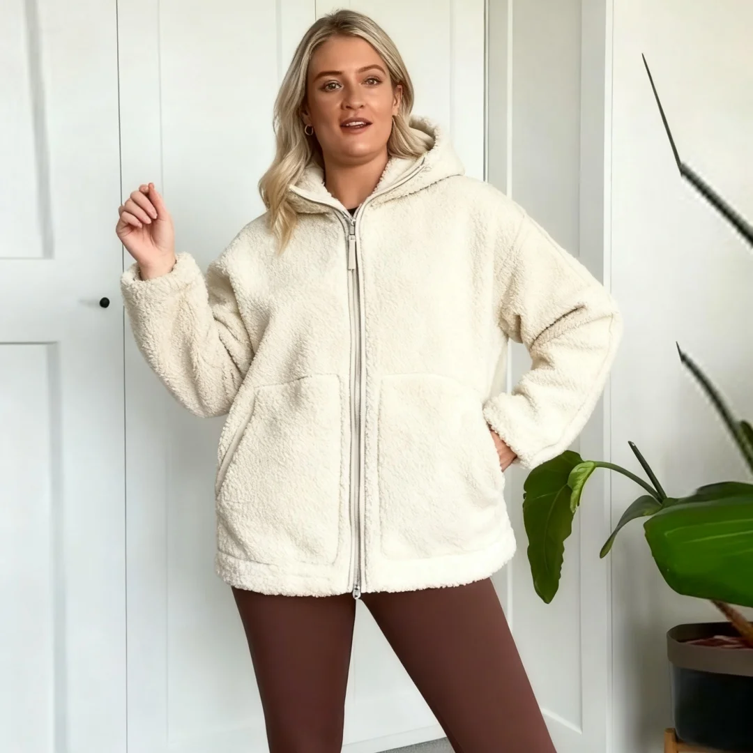 

Vintage Zipper Lamb Wool Women's Jacket Casual Stand Collar Long Sleeve with Pockets Short Coat for Autumn New Lady Outerwear