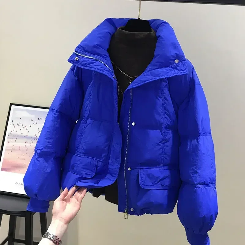 2024 New Winter Parkas Stand Collar Short Down Padded Jacket Women Fashion Solid color Loose Thick Warm cotton Coat Female R402