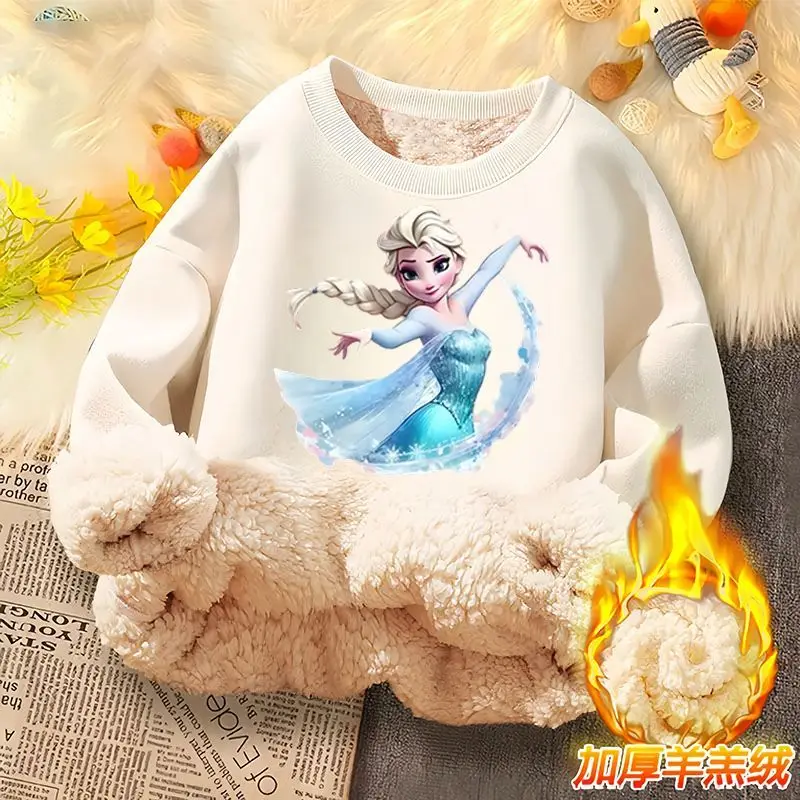 

Frozen Anime Cartoon for Older Children In Autumn Winter Elsa Cute Trendy Lamb Plush Thickened Pullover Round Neck Sweatshirt
