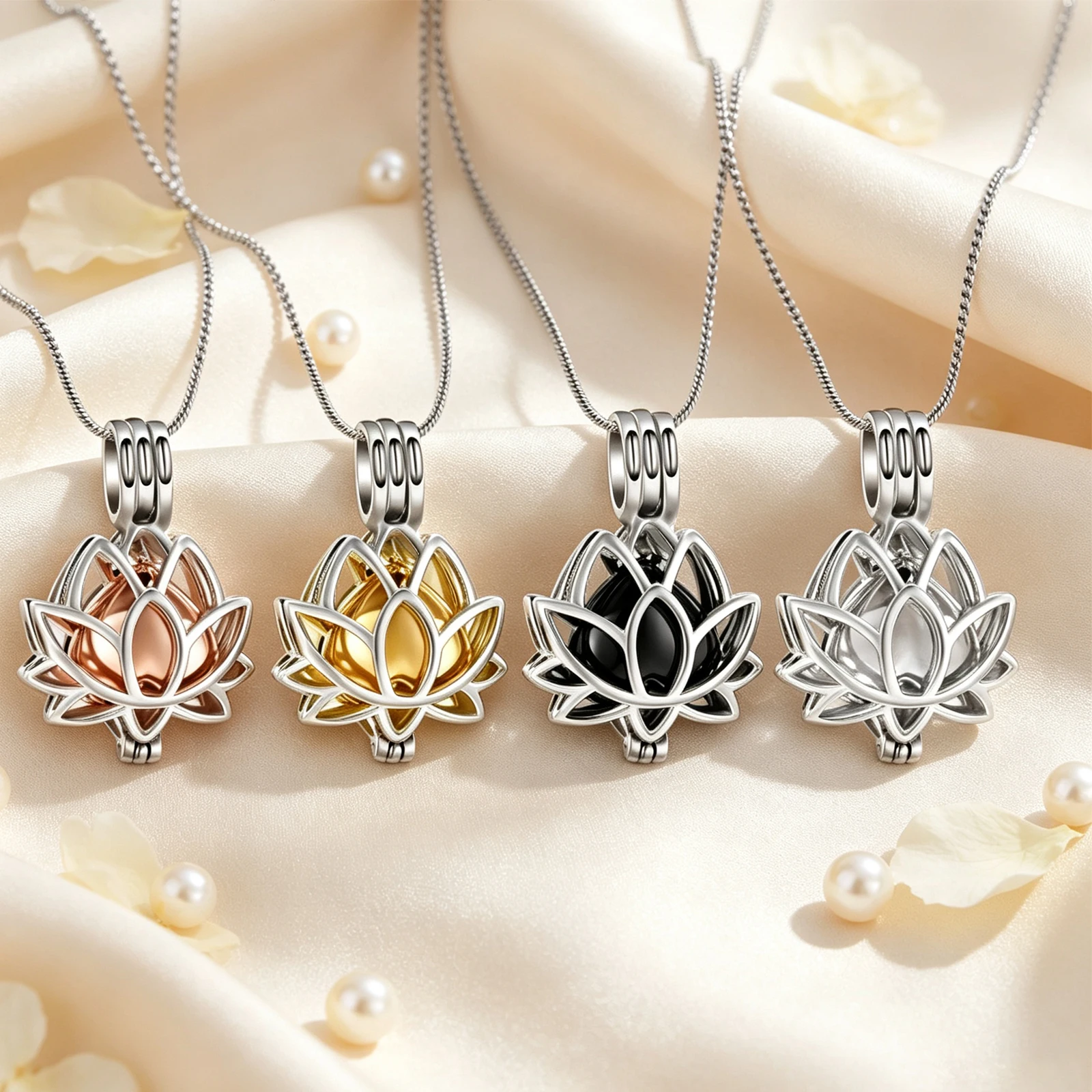 Lotus Cremation Locket Necklace with Heart Urn Jewelry for Women Men Stainless Steel Memorial Keepsake Pendant
